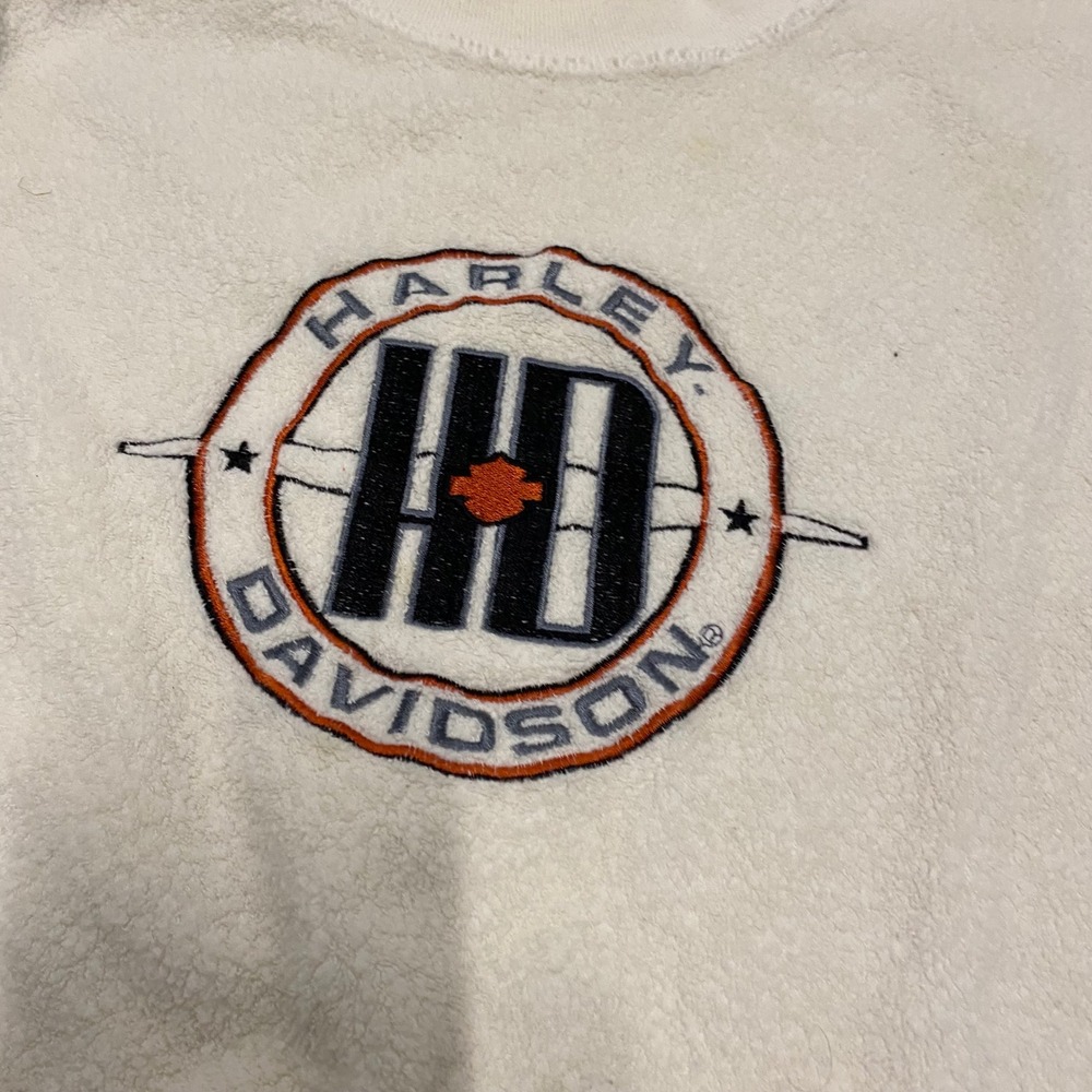 Harley Davidson Fleece Sweatshirt Men's XL Cream Embroidered Logo Made in USA